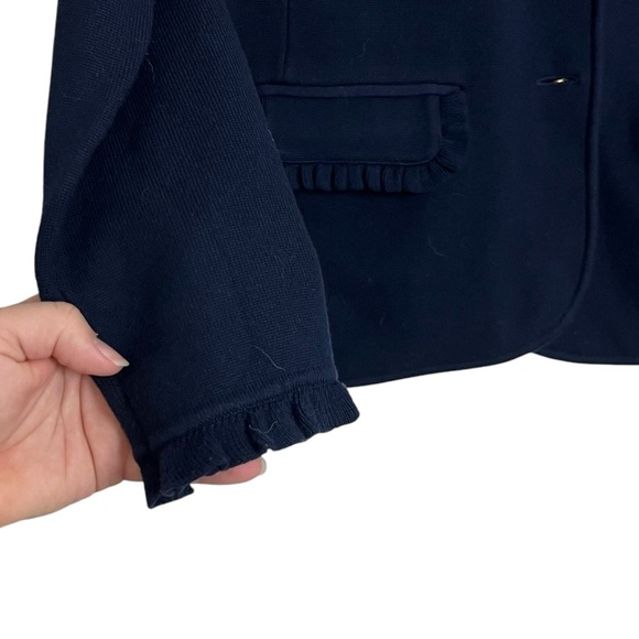 LAUREN RALPH LAUREN STRETCH COTTON KNIT BLAZER RUDFLE HEM PREPPY DARK ACADEMIA - Picture 7 of 8